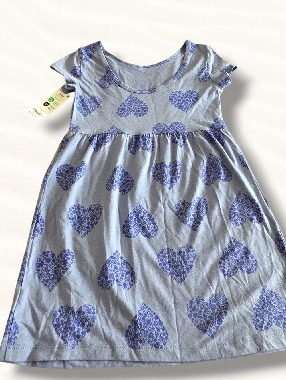 Carter's Kid Blue Dress with Blue Floral Hearts  cotton NWT Girl's Size 6/6X